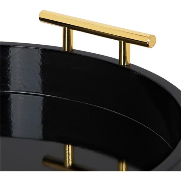 Modern Round Tray, 15.5" Diameter, Black and Gold, Decorative Accent Tray - Picture 3 of 7